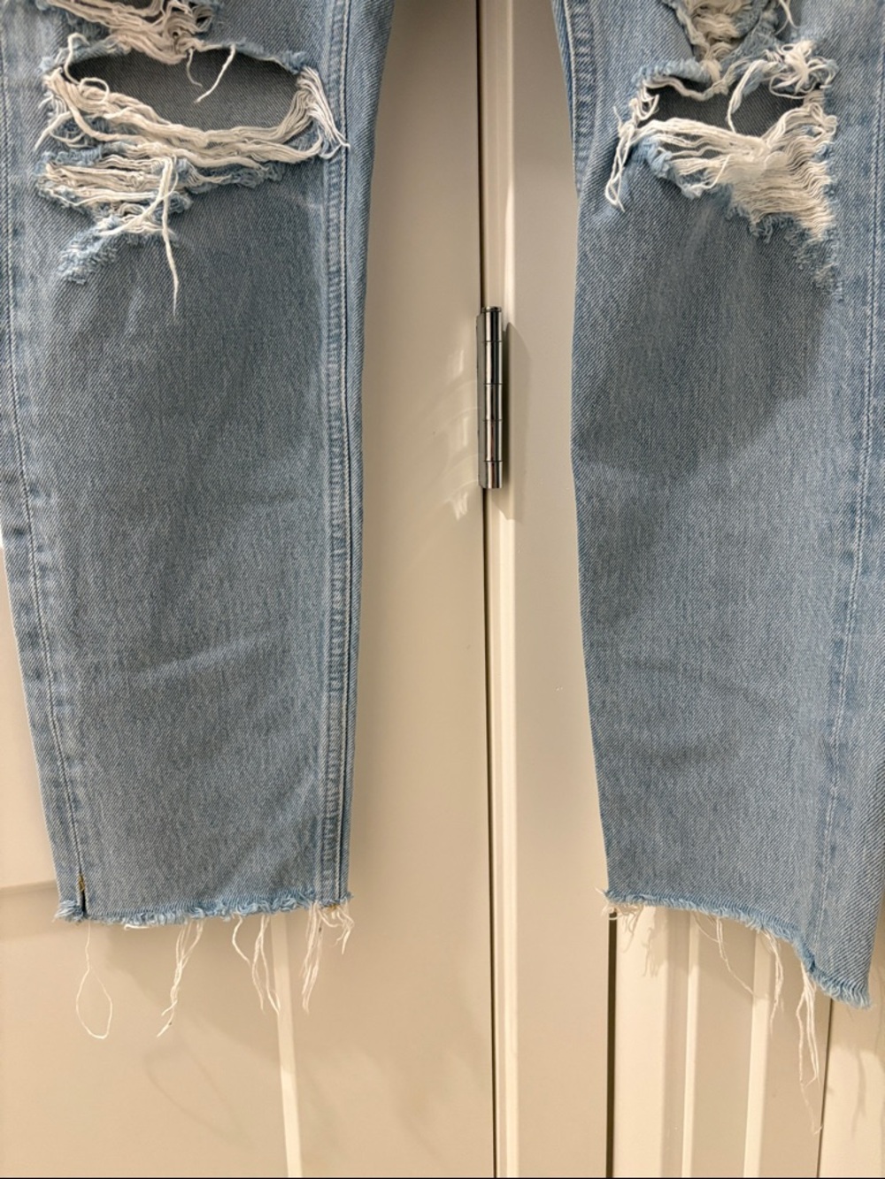 EUC [Agolde] Blue Denim Straight Leg High Rise Distressed Jeans Women’s 26 - Picture 7 of 11